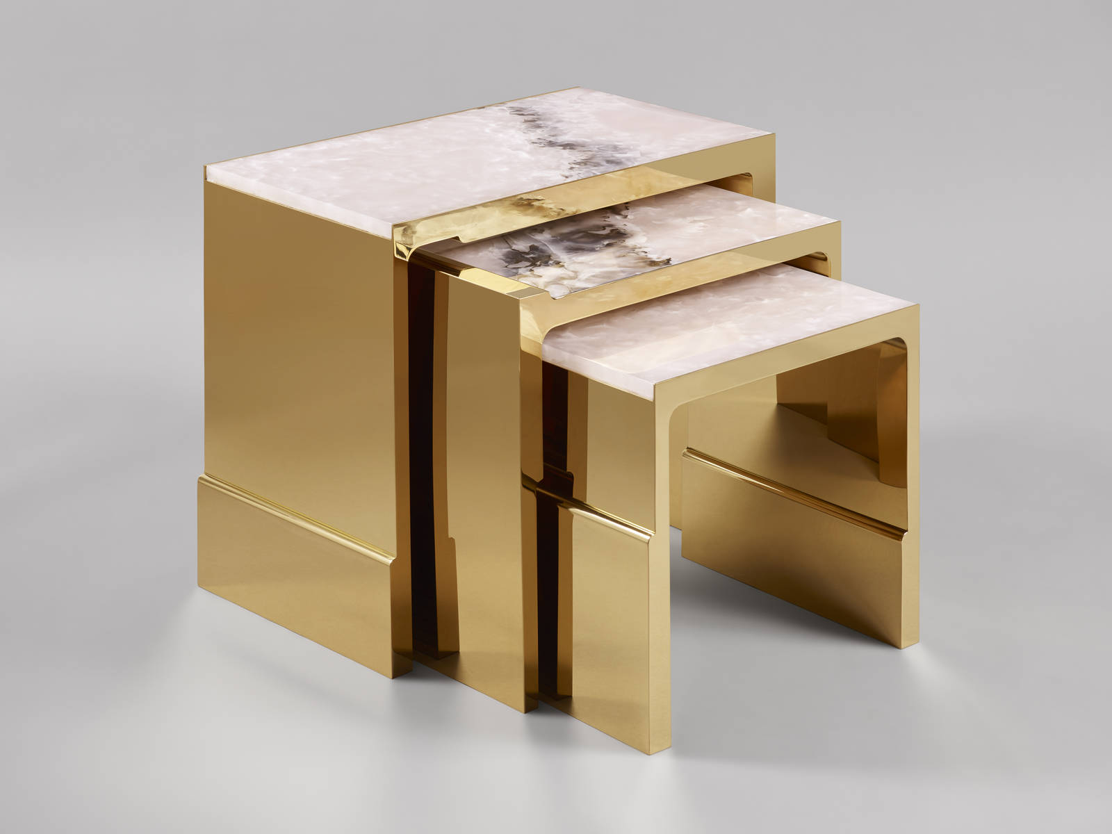 Galerie BSL - Breathtaking Furniture Designs by Studio MVW - Jinshi Pink Jade Nest of Tables galerie bsl Galerie BSL: Breathtaking Furniture Designs by Studio MVW Galerie BSL Breathtaking Furniture Designs by Studio MVW Jinshi Pink Jade Nest of Tables